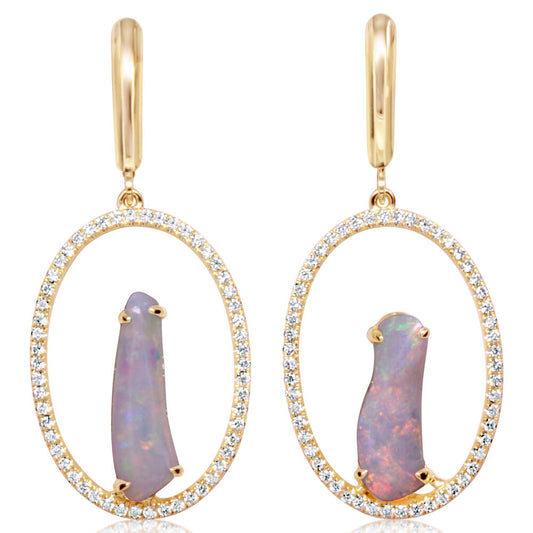 14K Yellow Gold Australian Opal/Diamond Earrings