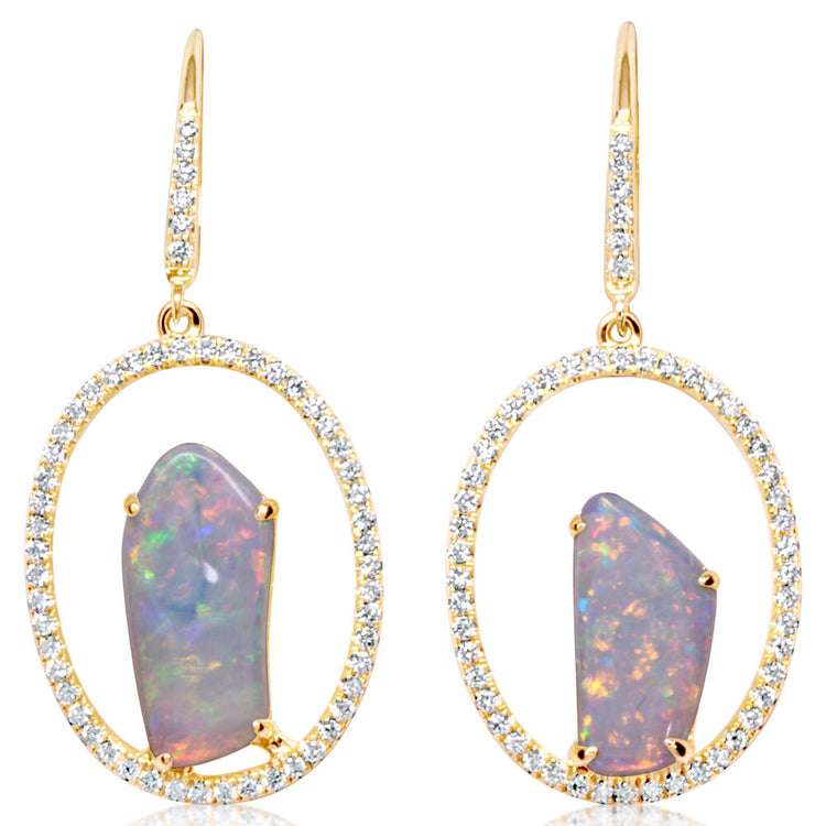 14K Yellow Gold Australian Opal/Diamond Earrings