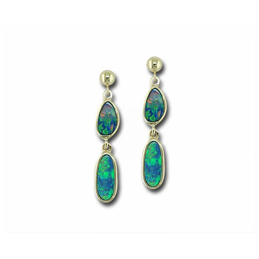 14K Yellow Gold Australian Opal Doublet Earrings