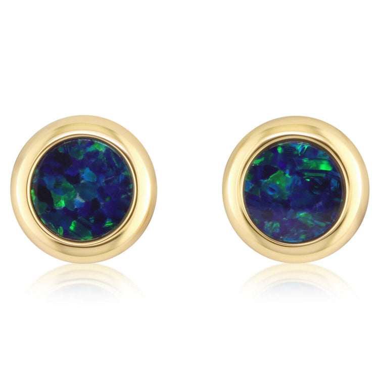 14K Yellow Gold 5mm Round Australian Opal Doublet Earrings