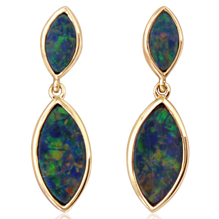 14K Yellow Gold Australian Opal Doublet Earrings