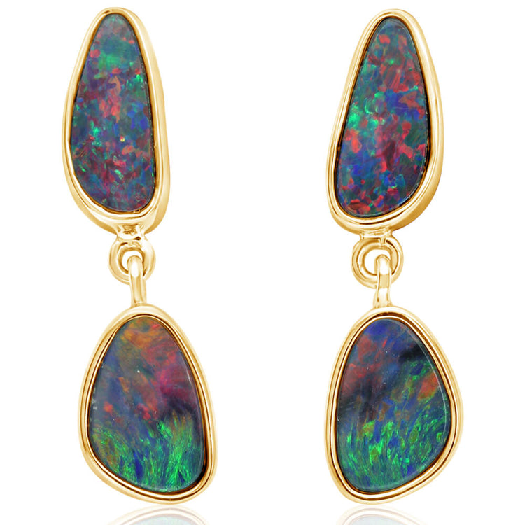 14K White Gold Australian Opal Doublet Earrings