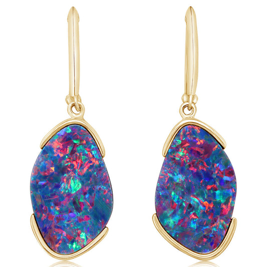 14K Yellow Gold Australian Opal Doublet Earrings