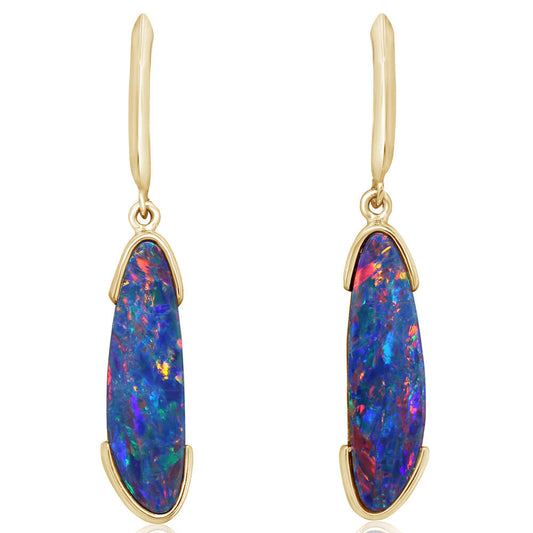 14K Yellow Gold Australian Opal Doublet Earrings