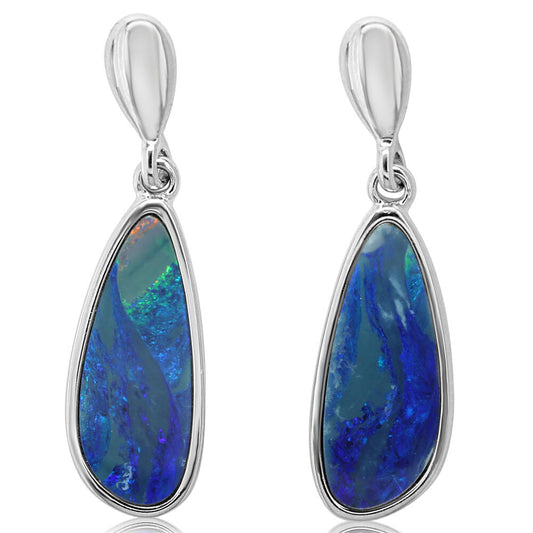 Sterling Silver Australian Green Opal Doublet Dangle Earrings