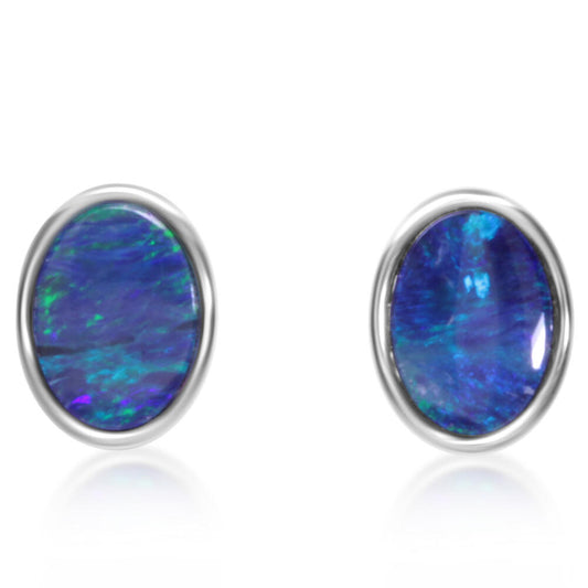 Sterling Silver Australian Blue Opal Doublet Earrings