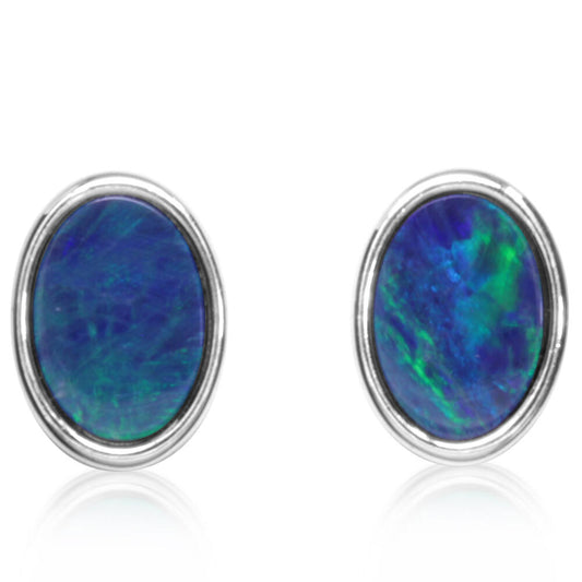 Sterling Silver Australian Green Opal Doublet Earrings