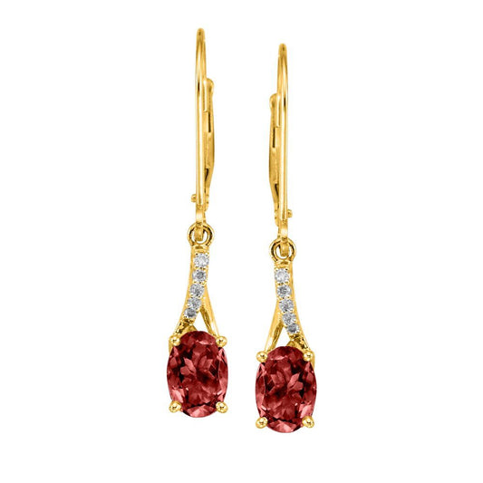 14K Yellow Gold Garnet/Diamond Earrings