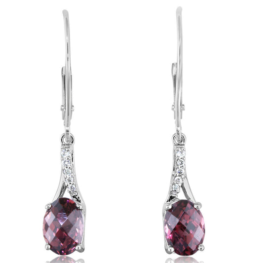 14K White Gold Rhodolite Garnet/Diamond Earrings