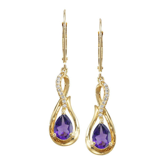 14K Yellow Gold Amethyst/Diamond Earrings