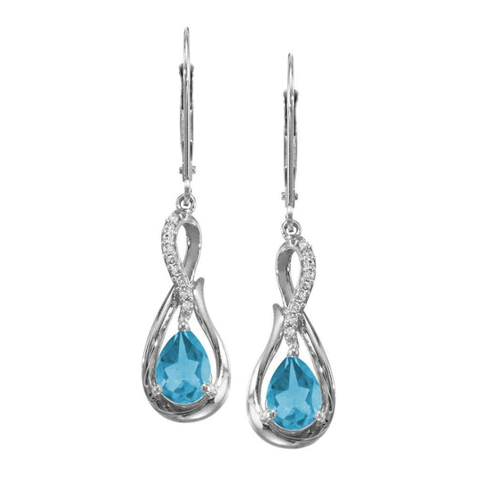 14K White Gold Blue Topaz/Diamond Earrings