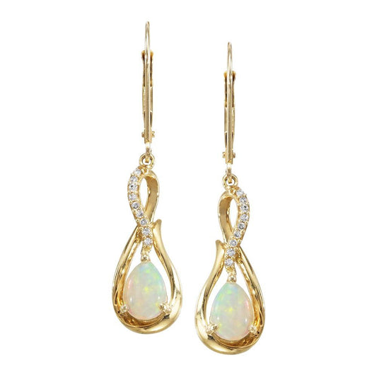 14K Yellow Gold Australian Opal/Diamond Earrings