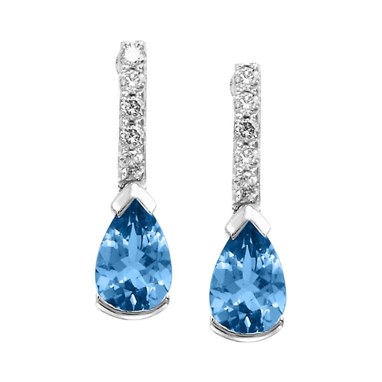 14K White Gold Blue Topaz/Diamond Earrings