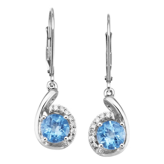 14K White Gold Blue Topaz/Diamond Earrings