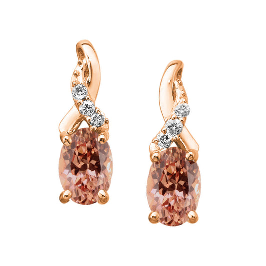 14K Rose Gold Lotus Garnet/Diamond Earrings