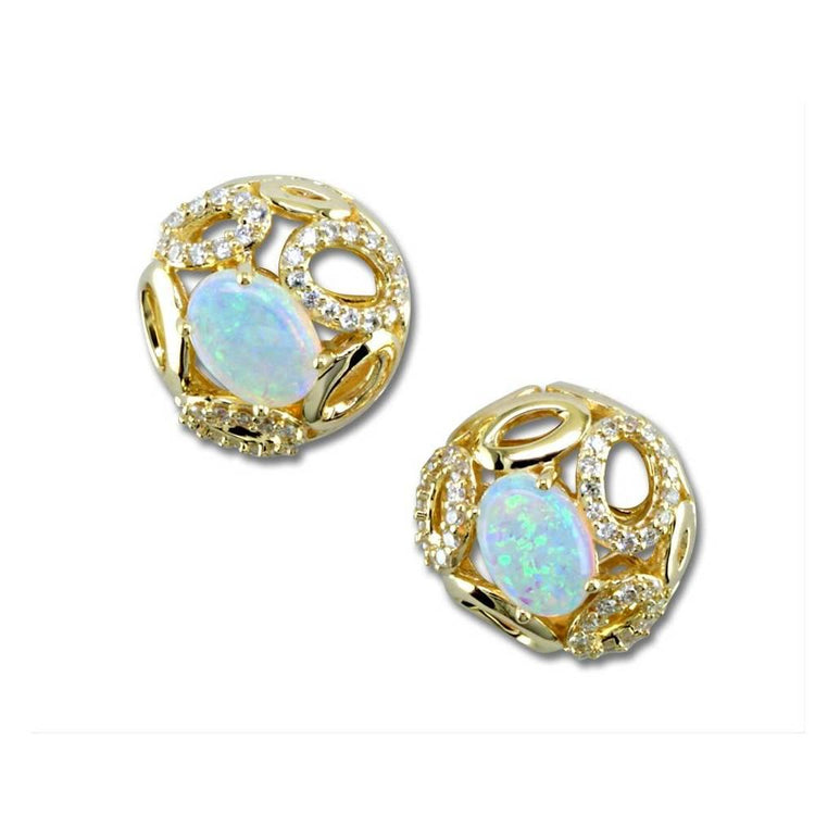 14K Yellow Gold Australian Opal/Diamond Earrings