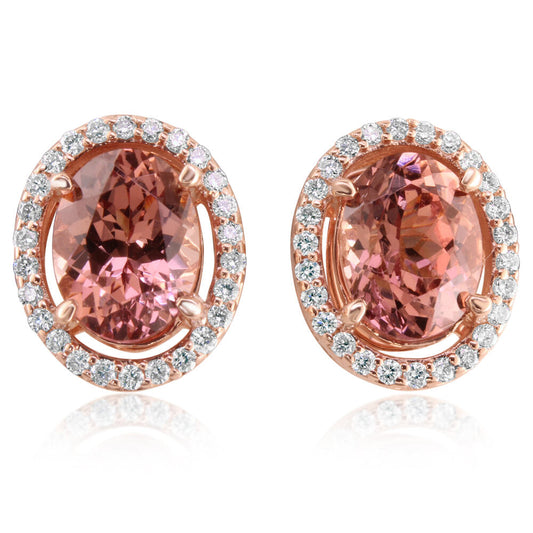 14K Rose Gold Lotus Garnet/Diamond Earrings