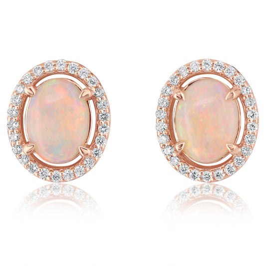 14K Rose Gold Australian Opal/Diamond Earrings