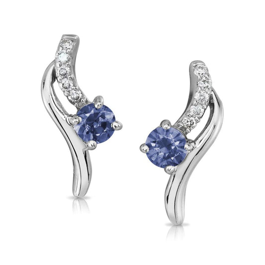 14K White Gold Blue Sapphire/Diamond Earrings