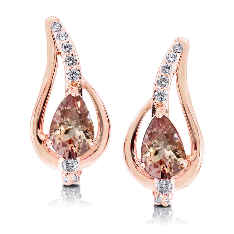 14K Rose Gold Lotus Garnet/Diamond Earrings