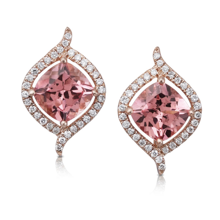 14K Rose Gold Lotus Garnet/Diamond Earrings