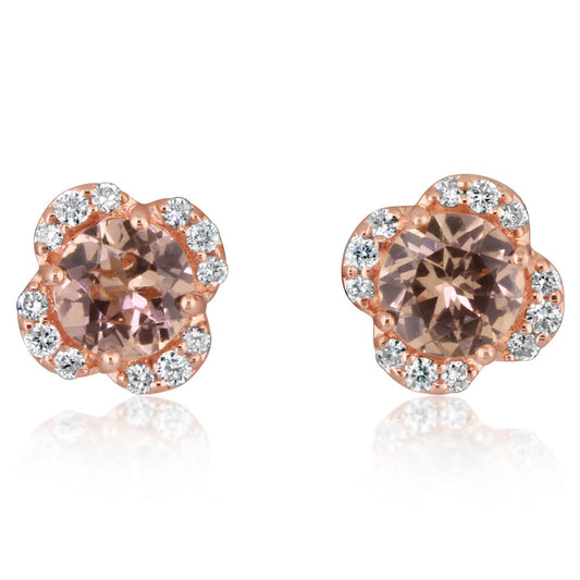 14K Rose Gold Lotus Garnet/Diamond Earrings