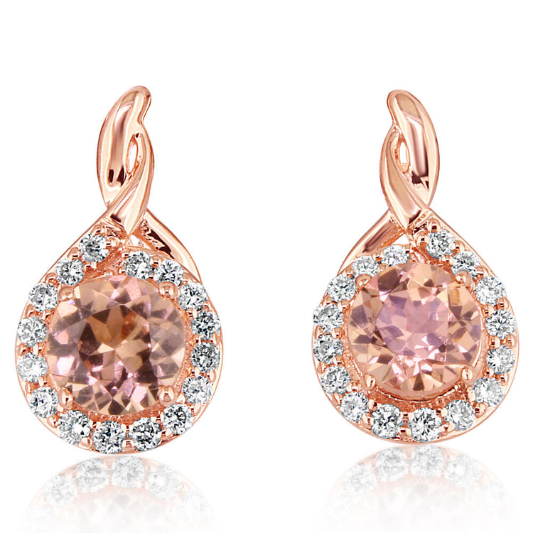 14K Rose Gold Lotus Garnet/Diamond Earrings