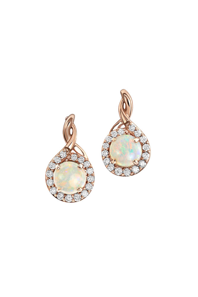 14K Rose Gold Australian Opal/Diamond Earrings