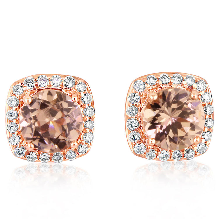 14K Rose Gold Lotus Garnet/Diamond Earrings