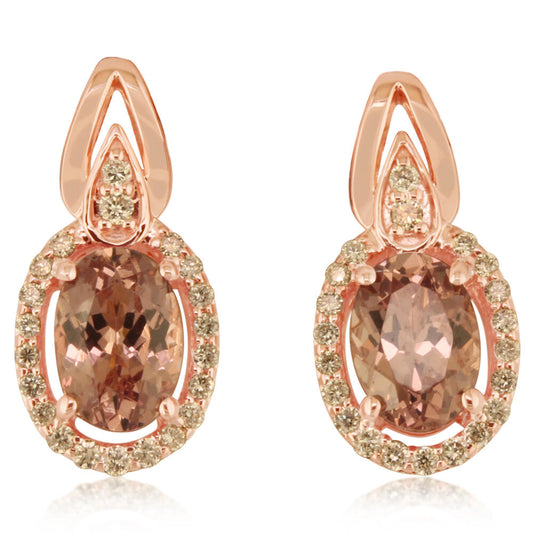 14K Rose Gold Lotus Garnet/Diamond Earrings