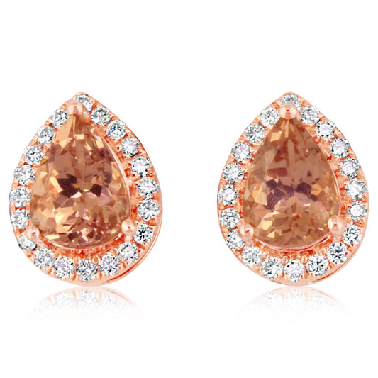 14K Rose Gold Lotus Garnet/Diamond Earrings