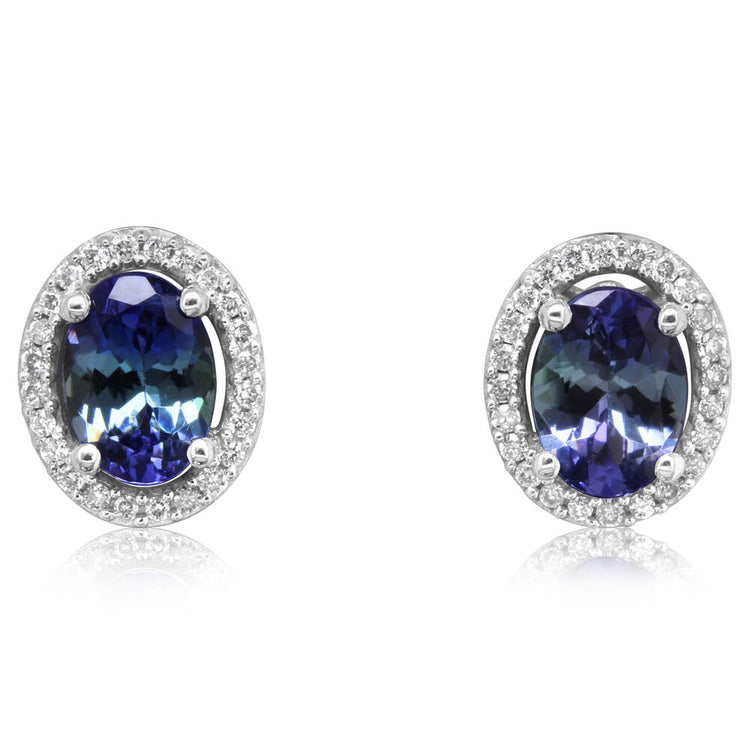 14K White Gold Peacock Tanzanite/Diamond Earrings