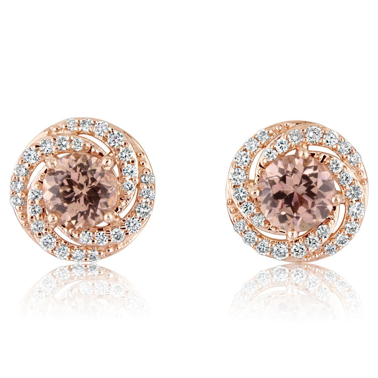 14K Rose Gold Lotus Garnet/Diamond Earrings