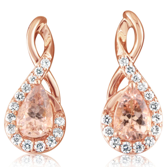 14K Rose Gold Lotus Garnet/Diamond Earrings