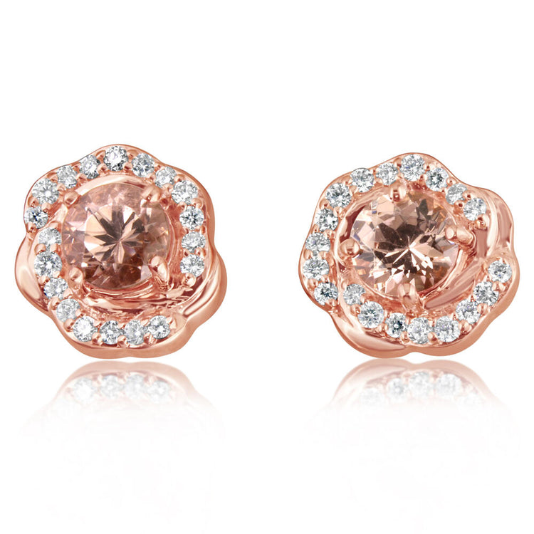 14K Rose Gold Lotus Garnet/Diamond Earrings