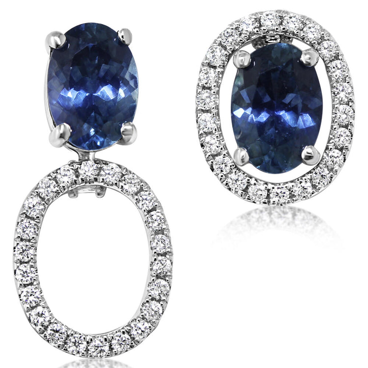 14K White Gold 5x7 Oval Montana Sapphire/Diamond Earrings Set