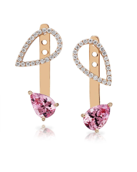 14K Rose Gold Lotus Garnet/Diamond Earrings