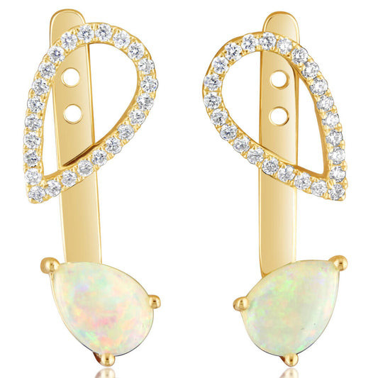 14K Yellow Gold Australian Opal/Diamond Earrings