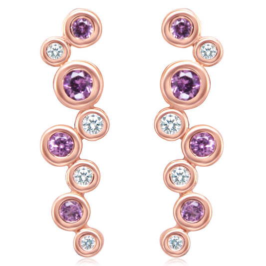 14K Rose Gold Purple Garnet/Diamond Earrings