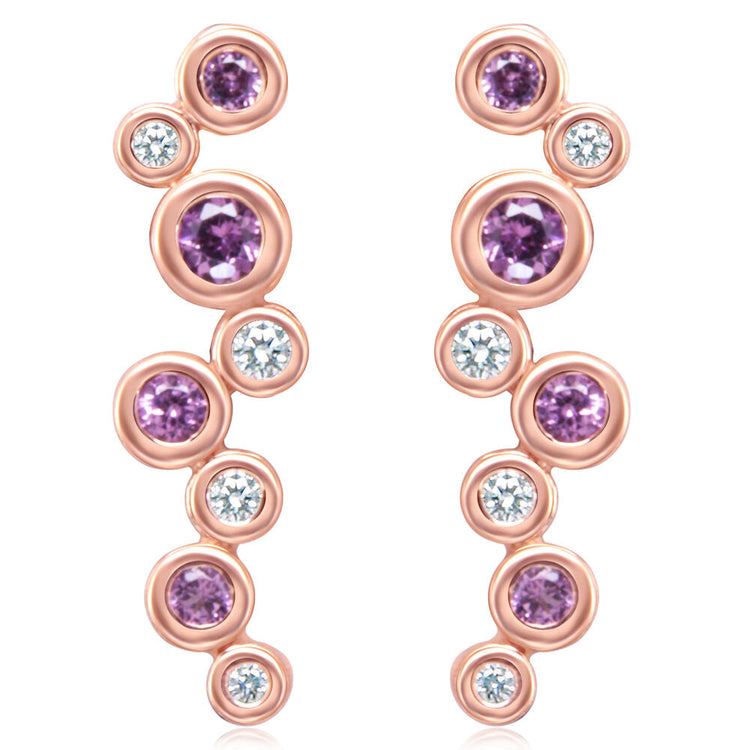 14K Rose Gold Purple Garnet/Diamond Earrings