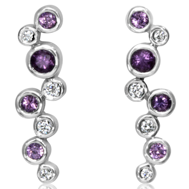 14K White Gold Purple Garnet/Diamond Earrings