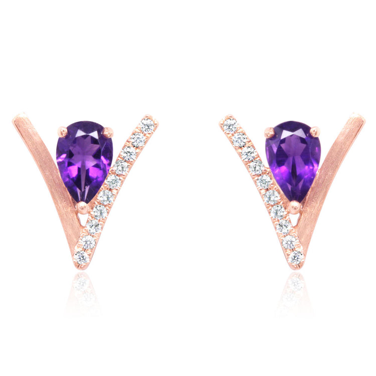 14K Rose Gold Amethyst/Diamond Earrings