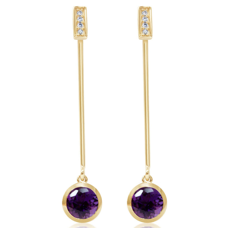 14K Yellow Gold Amethyst/Diamond Earrings