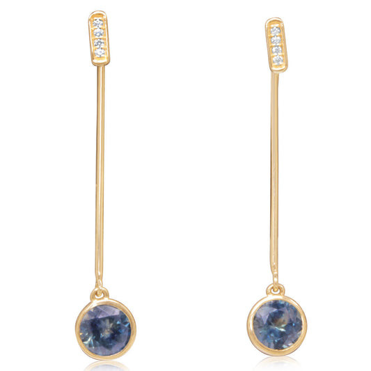 14K Yellow Gold Montana Sapphire/Diamond Earrings