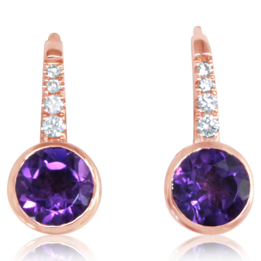 14K Rose Gold Amethyst/Diamond Earrings