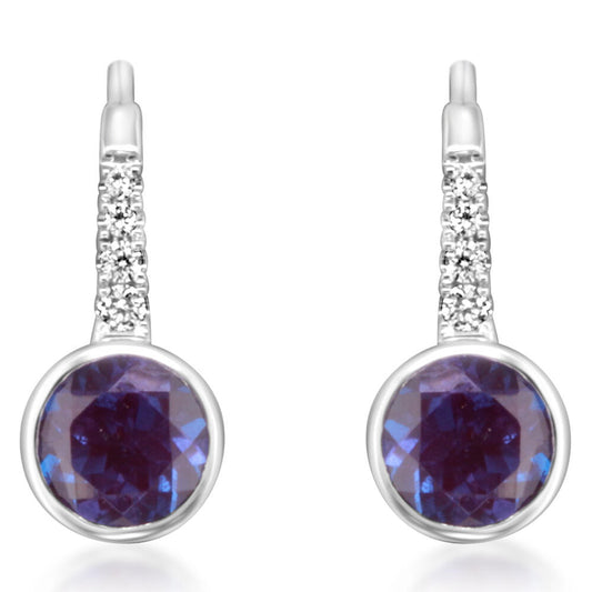 14K White Gold Created Alexandrite/Diamond Earrings