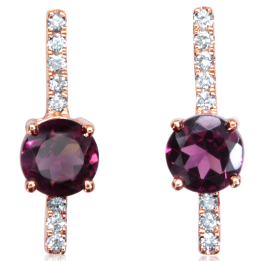 14K Rose Gold Rhodolite Garnet/Diamond Earrings