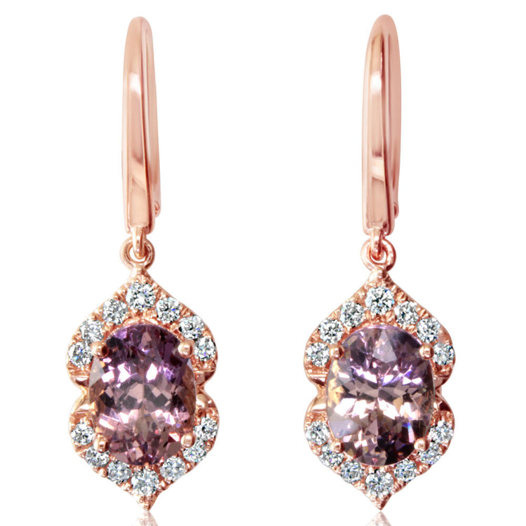 14K Rose Gold Lotus Garnet/Diamond Earrings