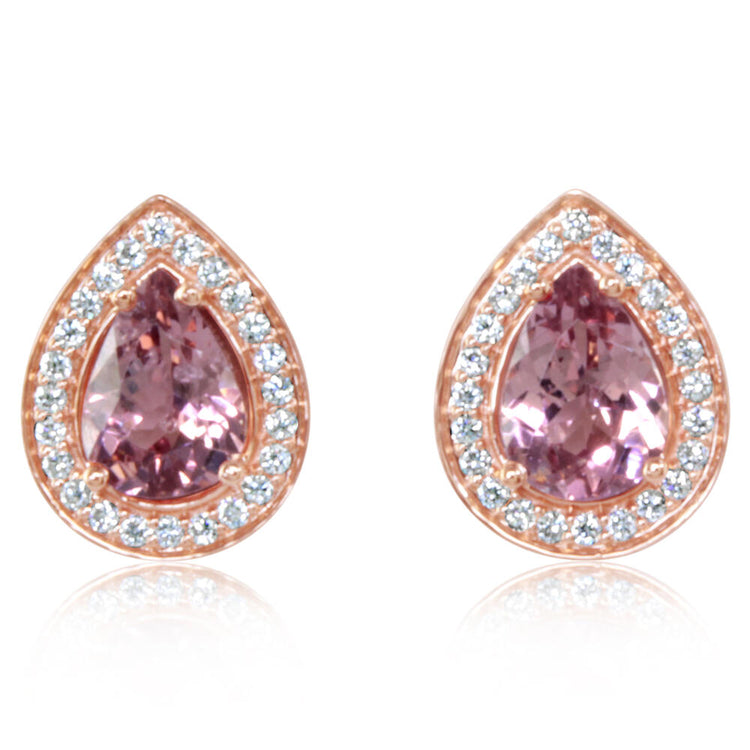 14K Rose Gold Lotus Garnet/Diamond Earrings