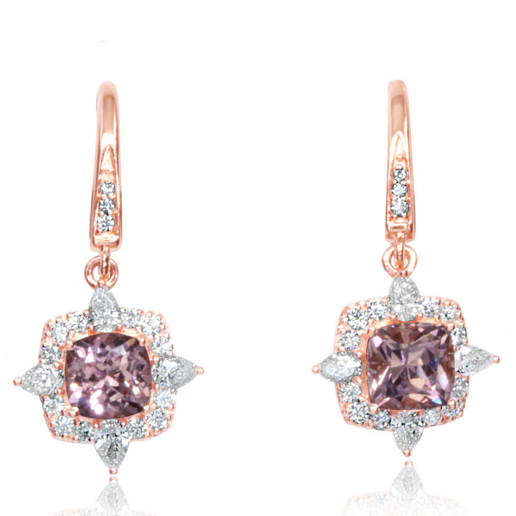 14K Rose Gold Lotus Garnet/Diamond Earrings